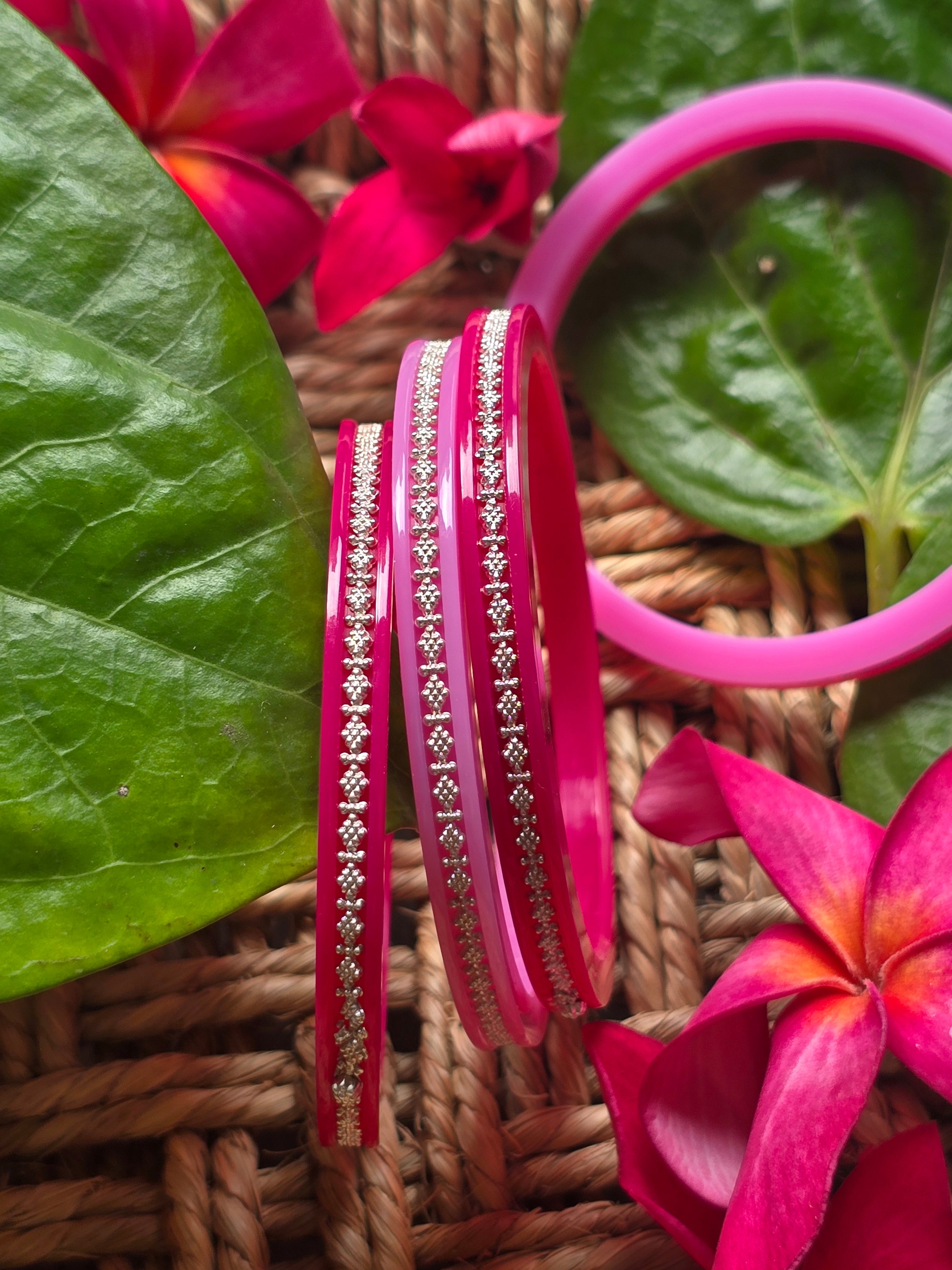 Aayat Baby Pink Crystal Lined Bangles