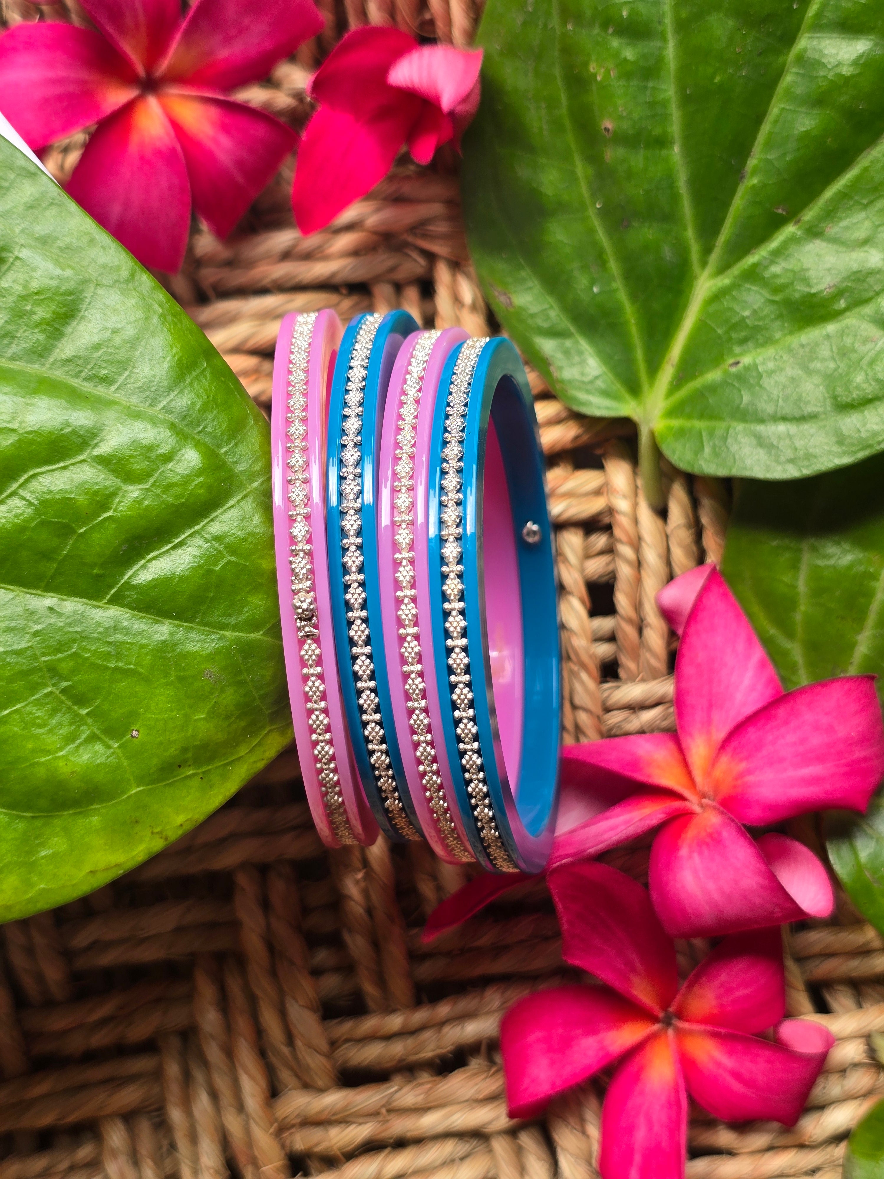 Aayat Pink & Blue Crystal Lined Bangles