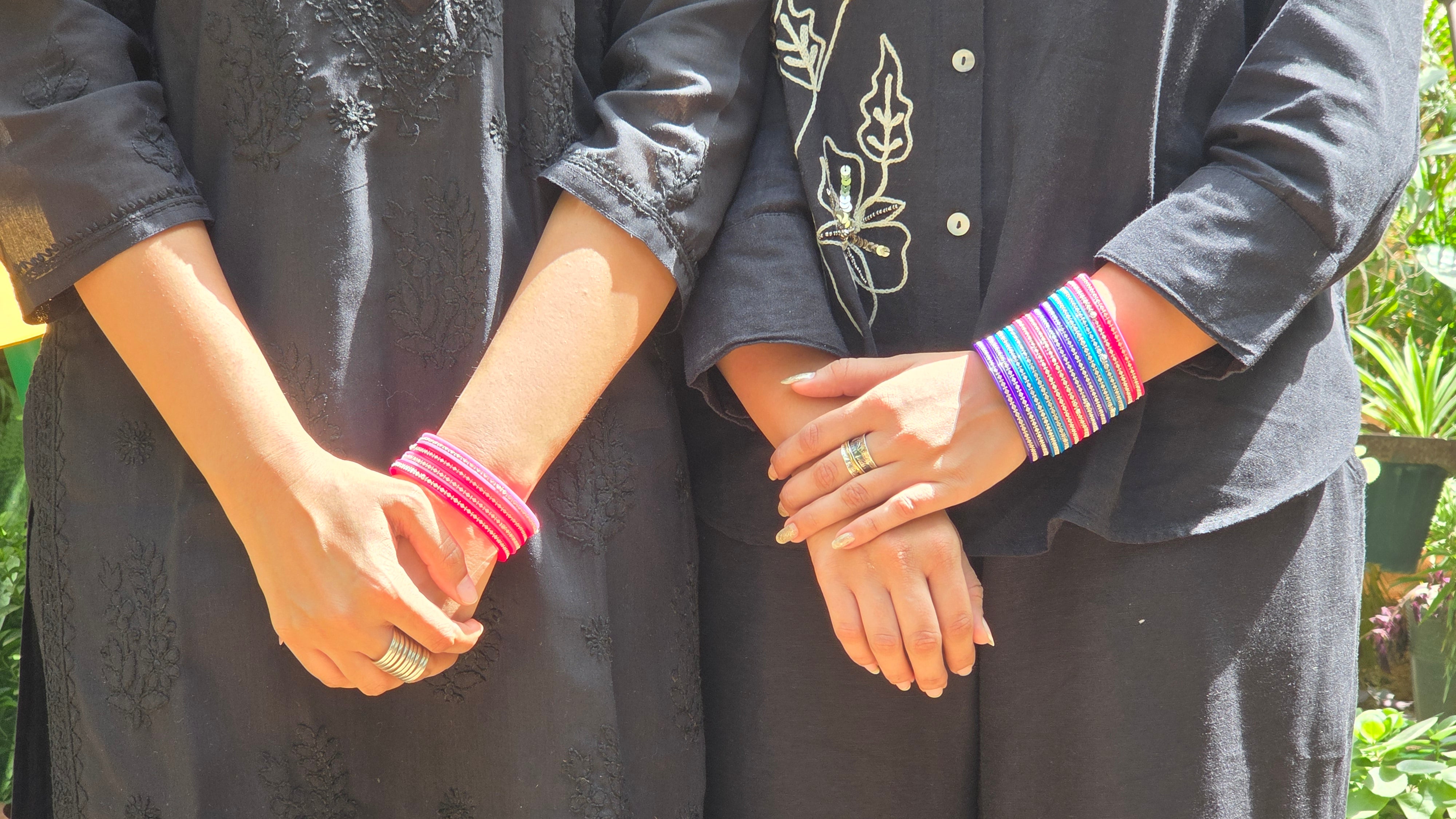 Aayat Blue Crystal Lined Bangles