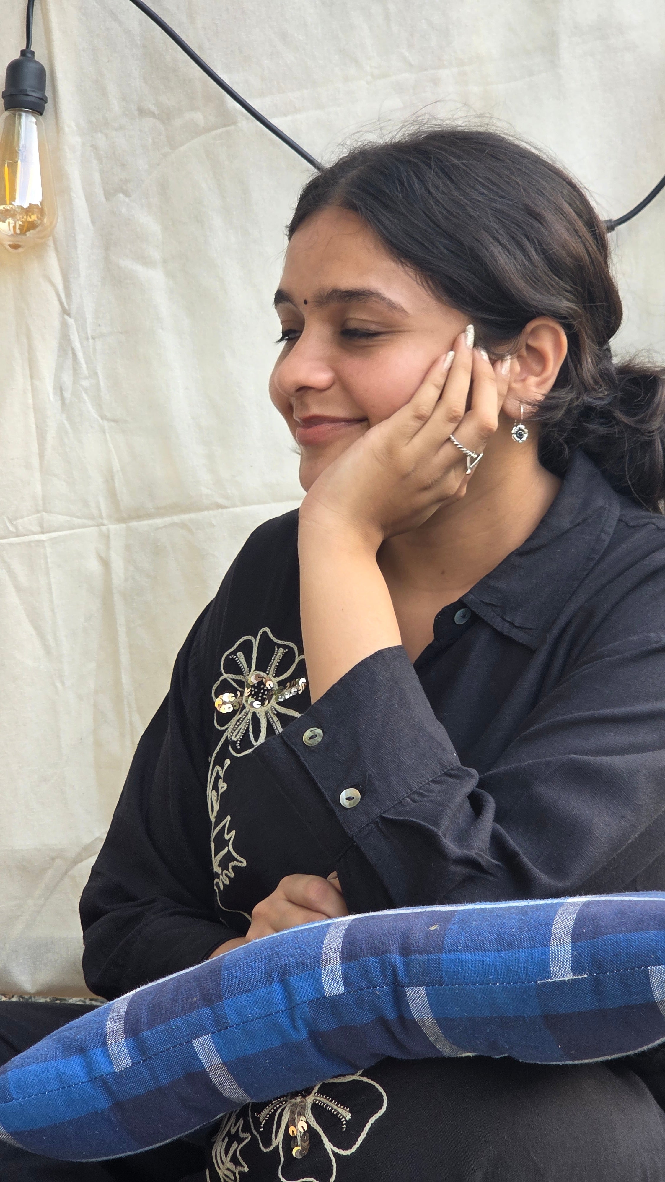 Aayat Rose Silver Danglers - Red stone