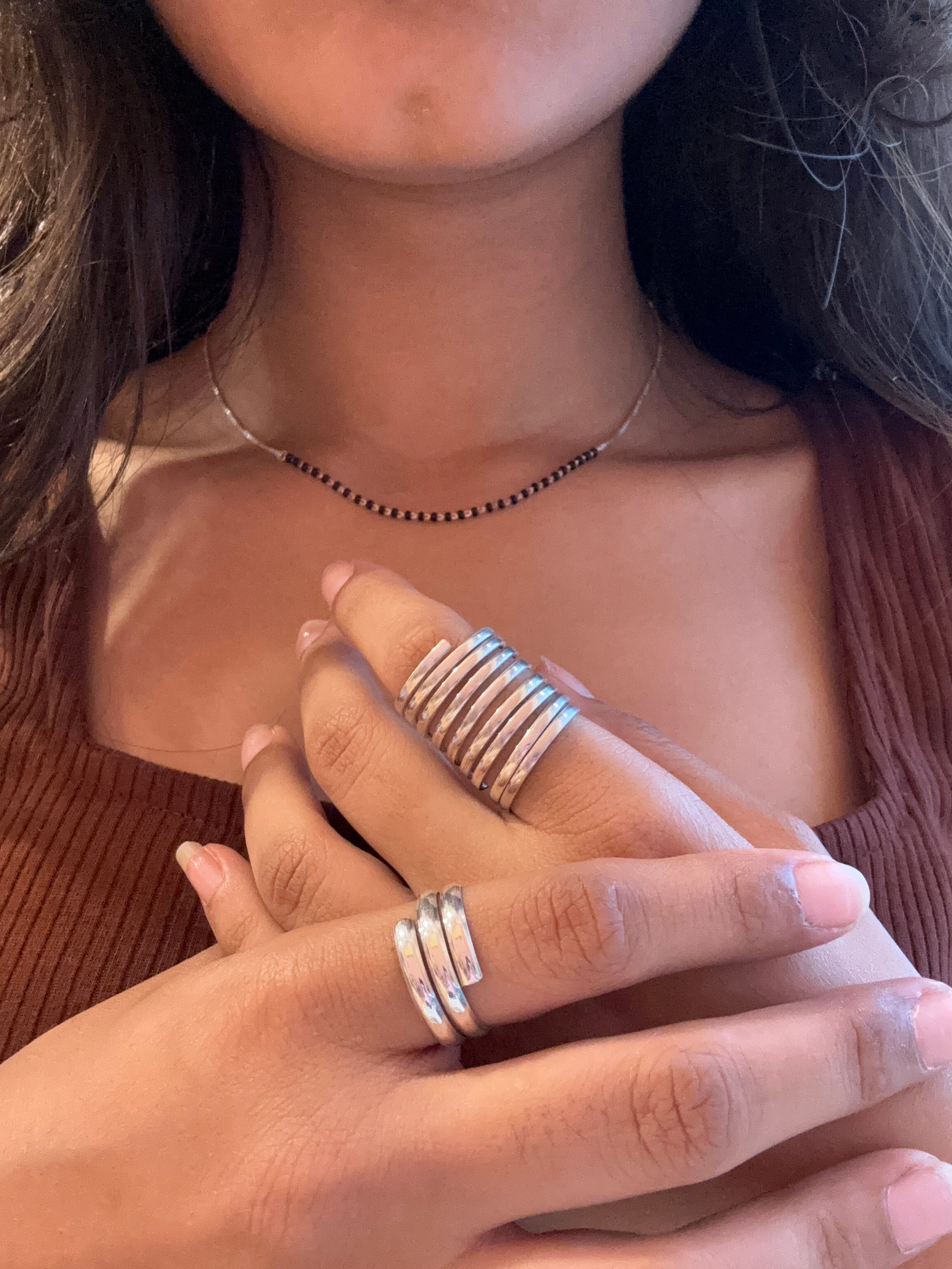 Aayat Banjara eight Chain Silver Ring