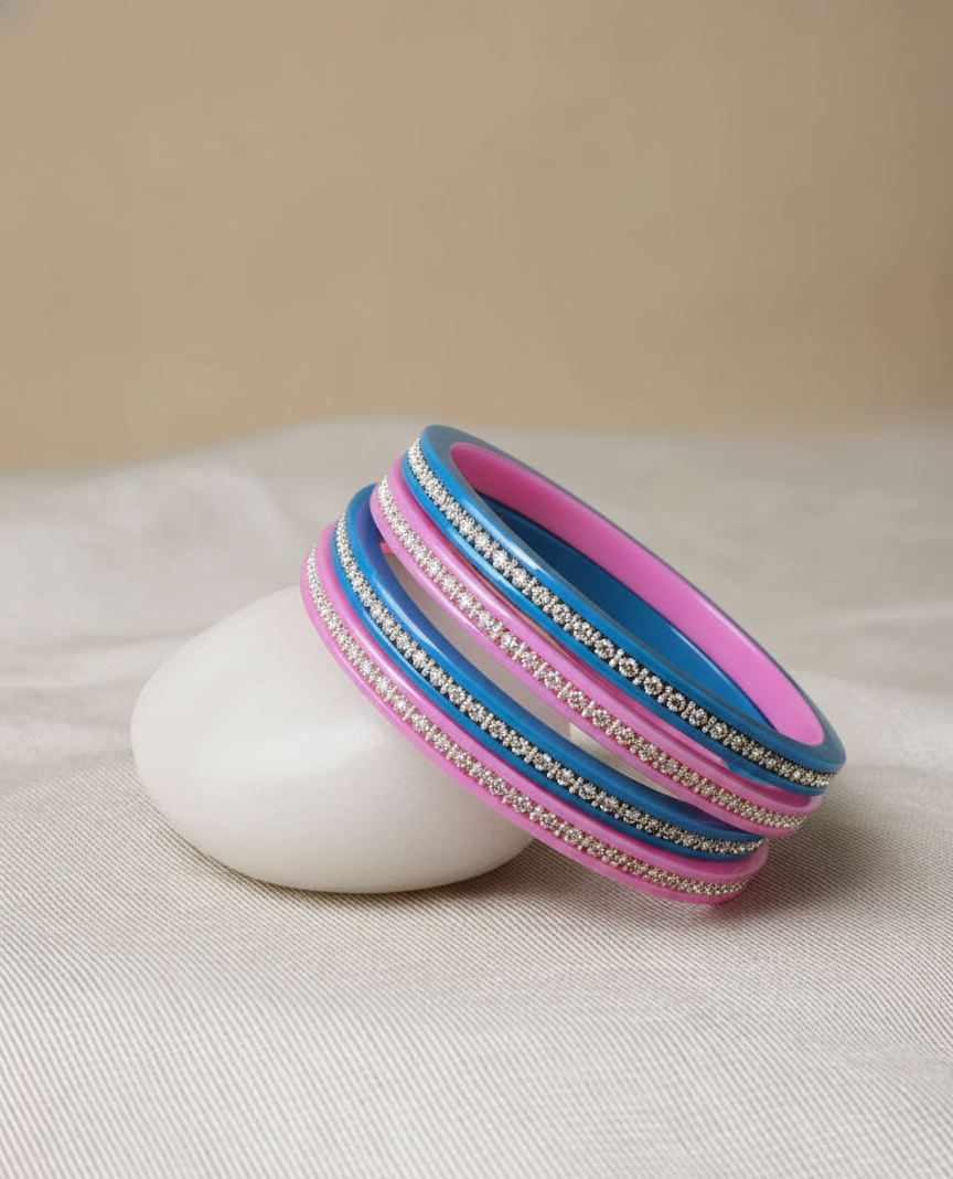 Aayat Pink & Blue Crystal Lined Bangles