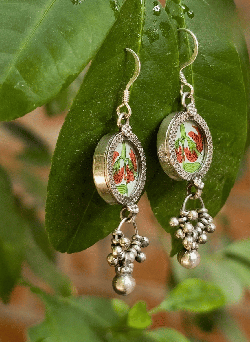 Aayat Hand-Painted Bloom Silver Earrings
