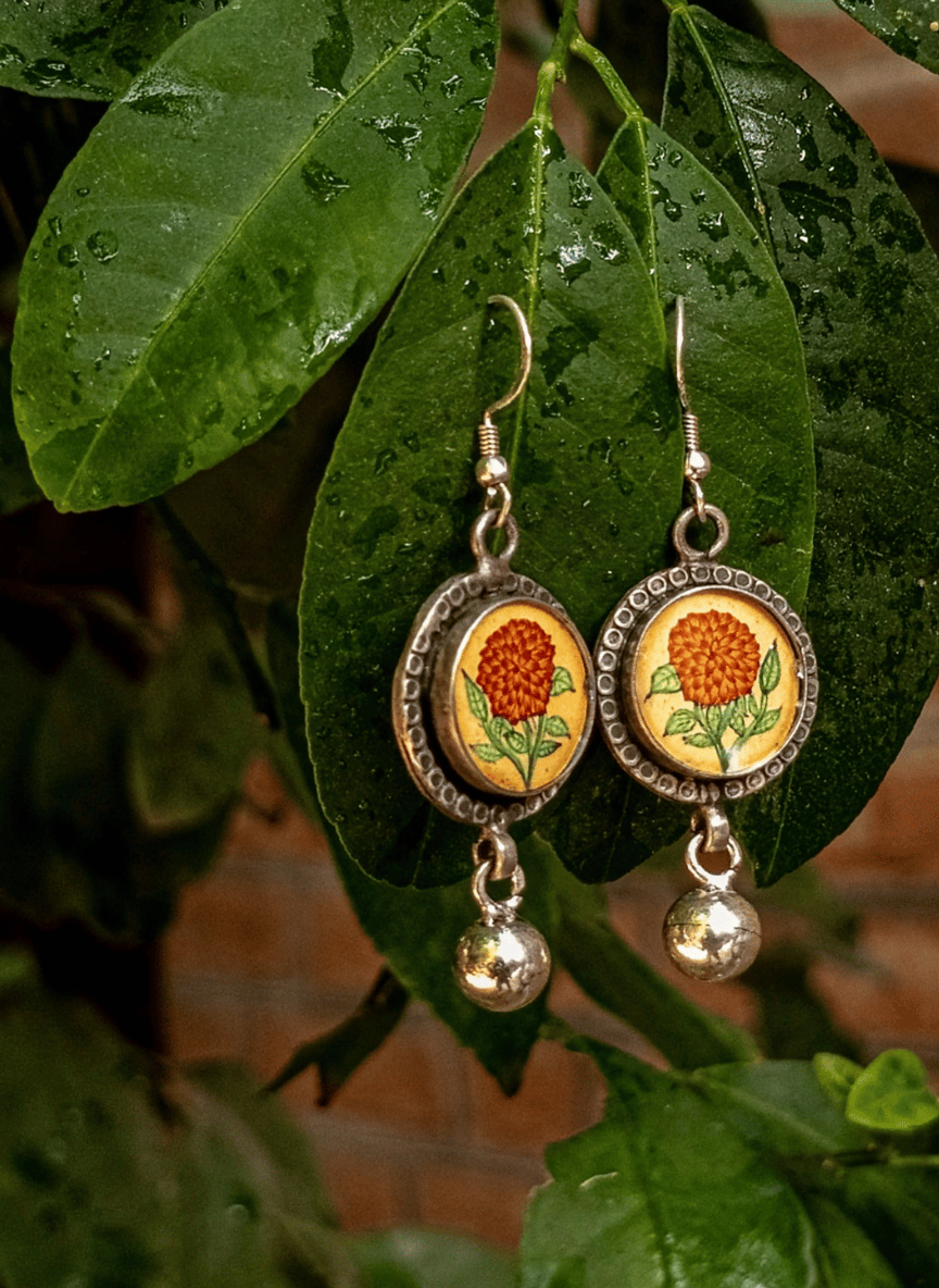 Aayat Marigold Bloom Silver Earrings