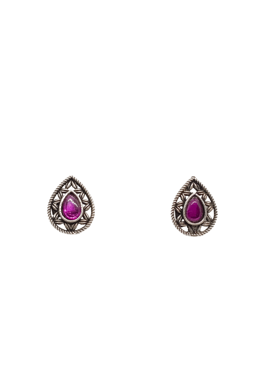 Aayat Ruby Teardrop Silver Studs