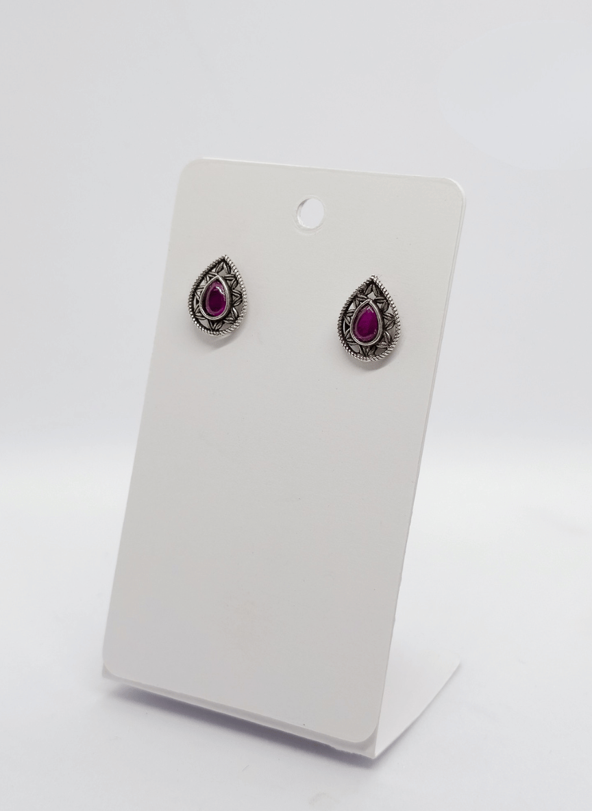 Aayat Ruby Teardrop Silver Studs