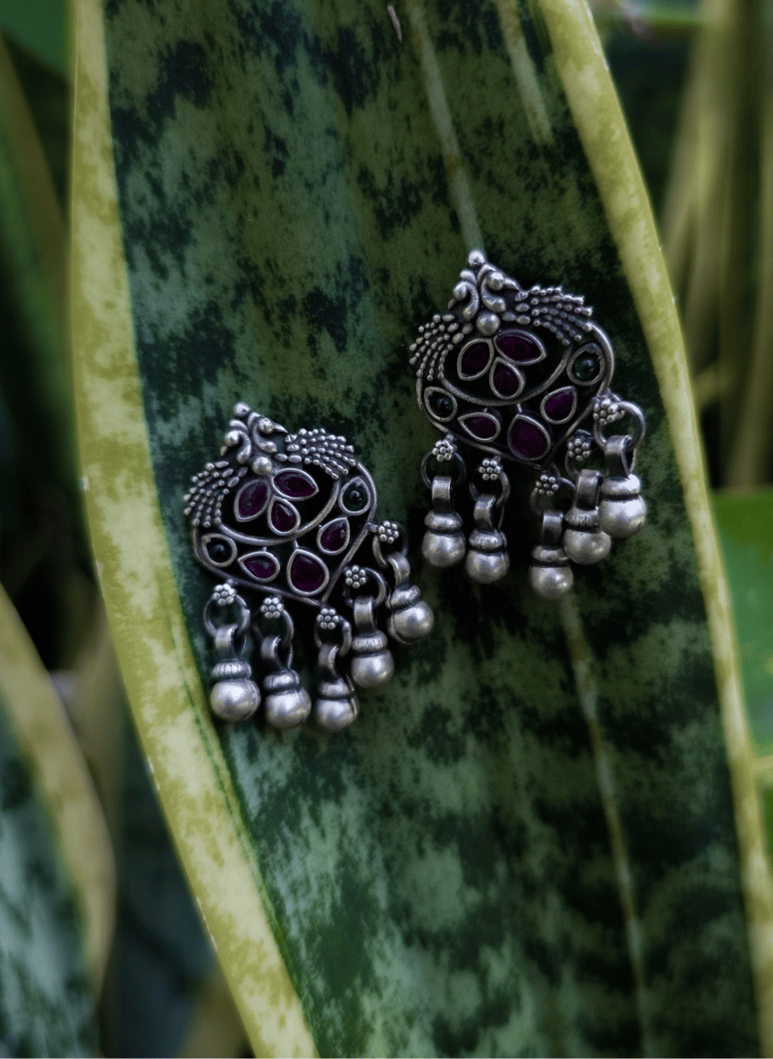 Aayat Vintage Meenakari Silver Earrings