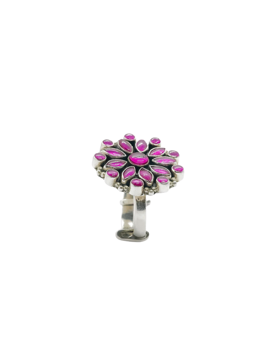 Aayat Ruby Bloom Silver Adjustable Ring