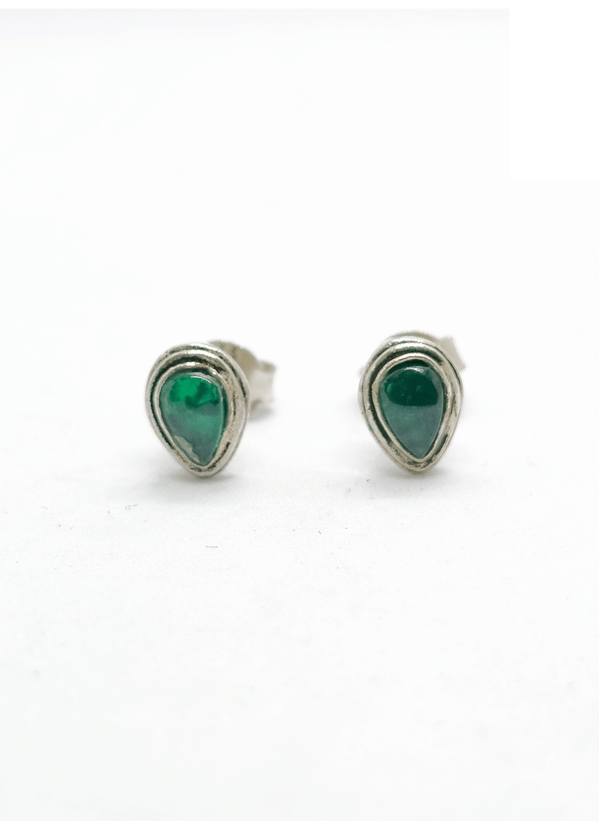 Aayat Green Stone Oxidized Studs