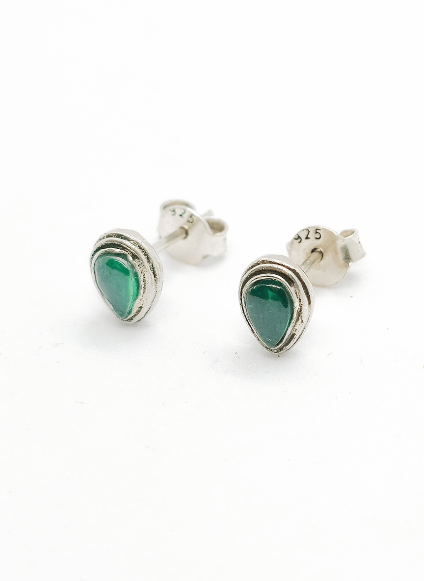 Aayat Green Stone Oxidized Studs
