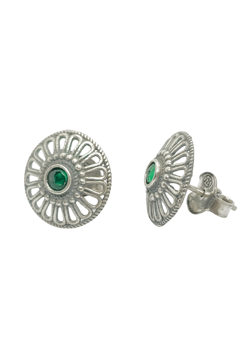 Aayat Mandala Green Stone Silver Studs