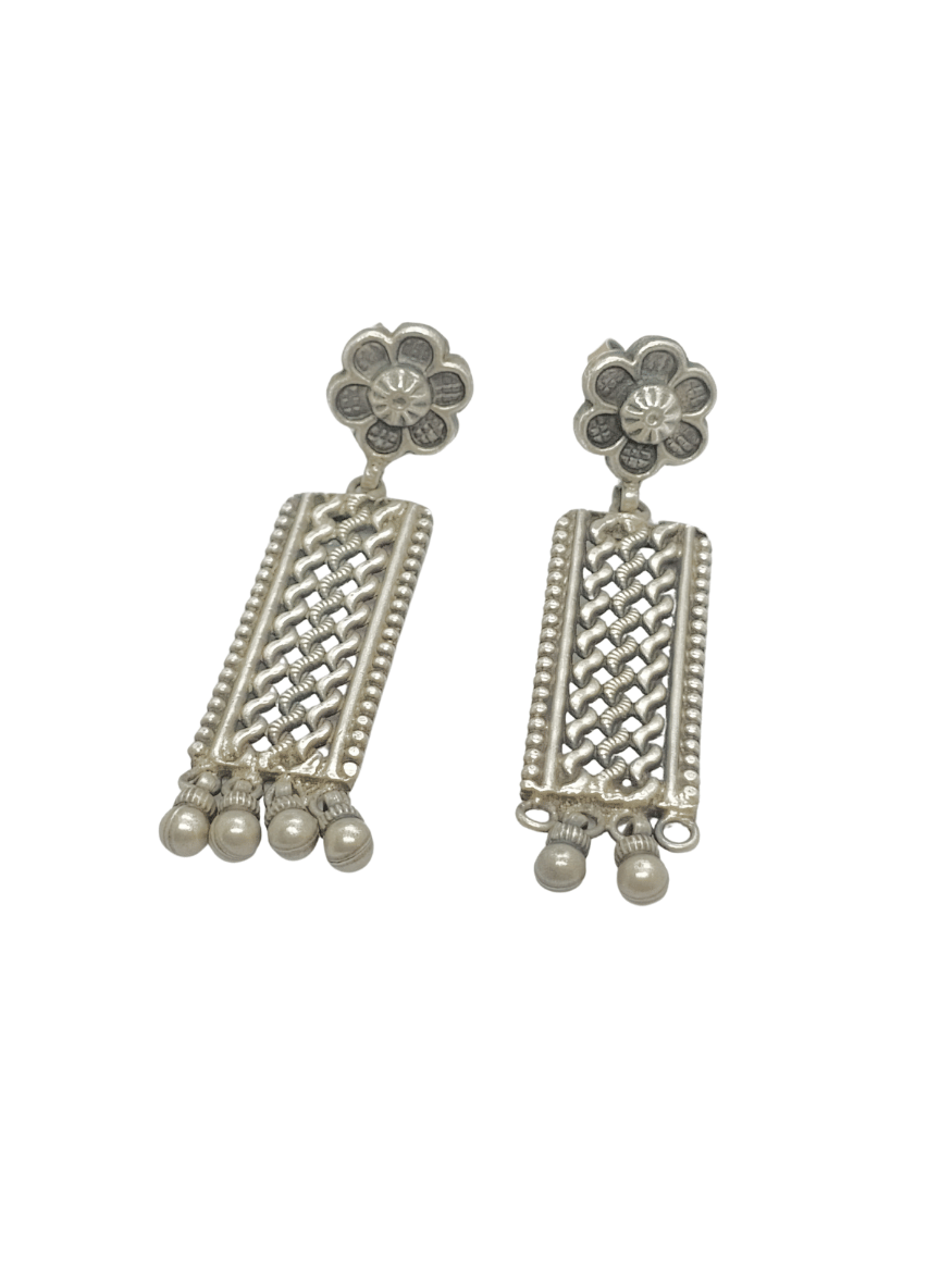 Aayat Floral Weave Silver Earrings