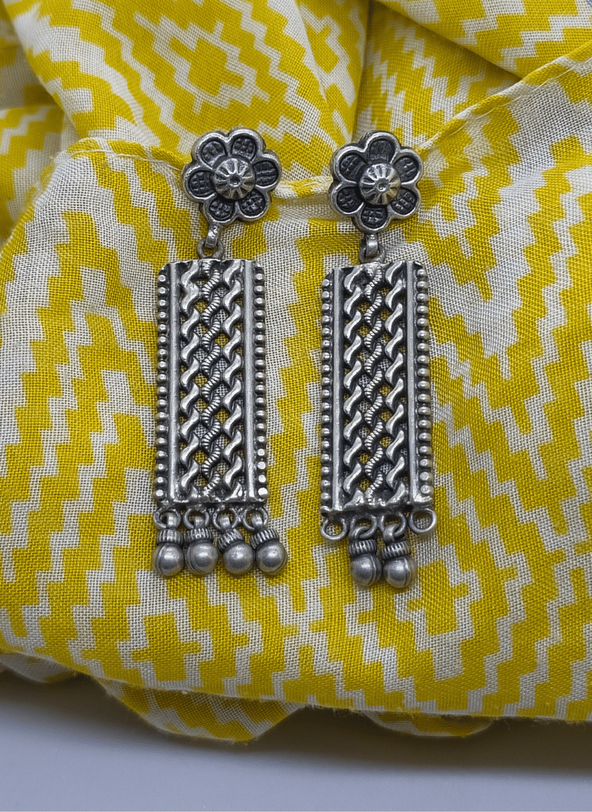Aayat Floral Weave Silver Earrings