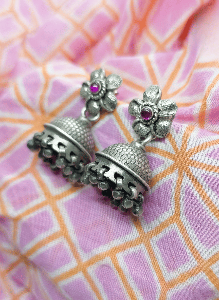 Aayat Floral Jhumka Silver Earrings