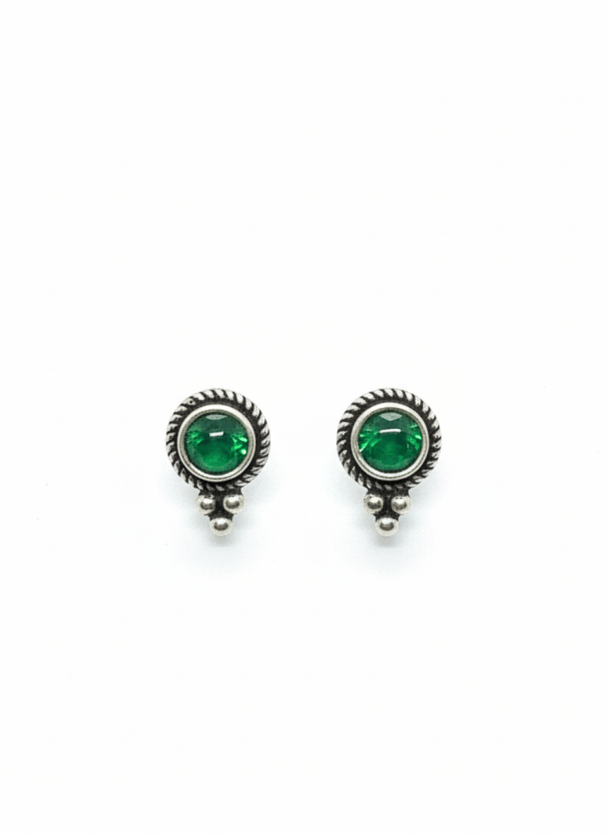 Aayat Emerald Glow Silver Studs
