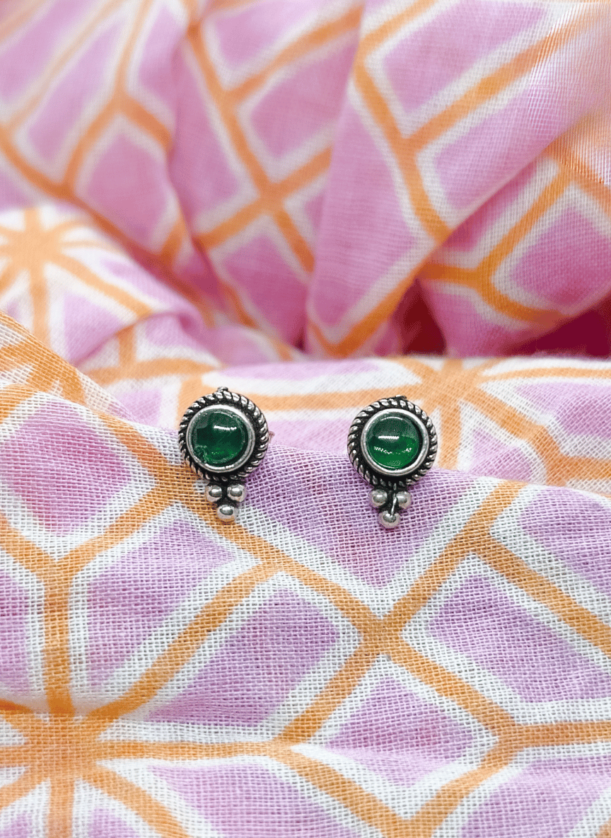 Aayat Emerald Glow Silver Studs