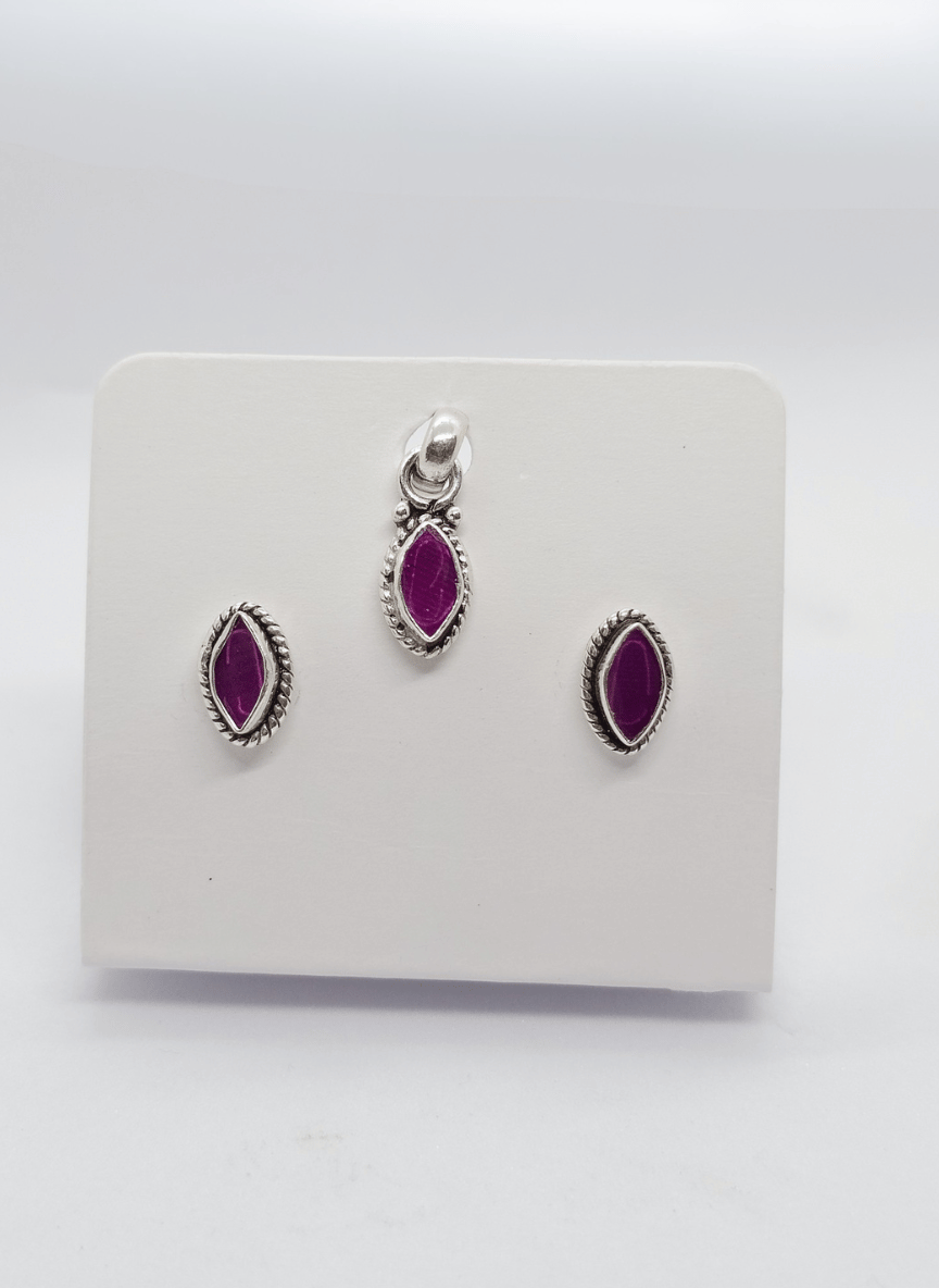 Aayat Marquise Pink Stone Silver Set