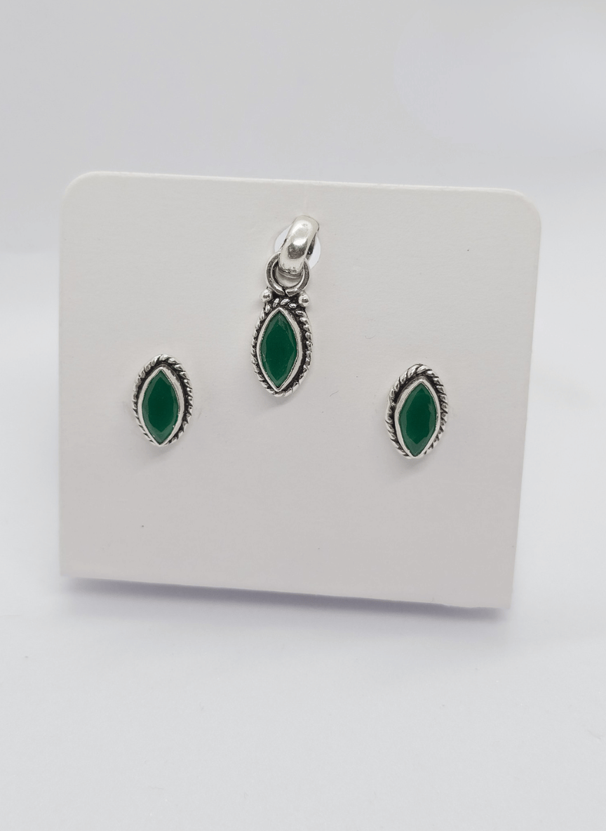 Aayat Marquise Green Stone Silver Set