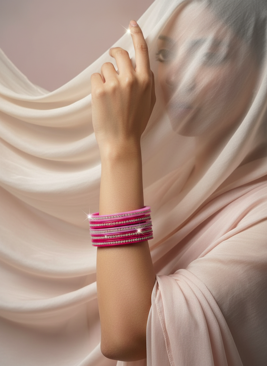 Aayat Baby Pink Crystal Lined Bangles