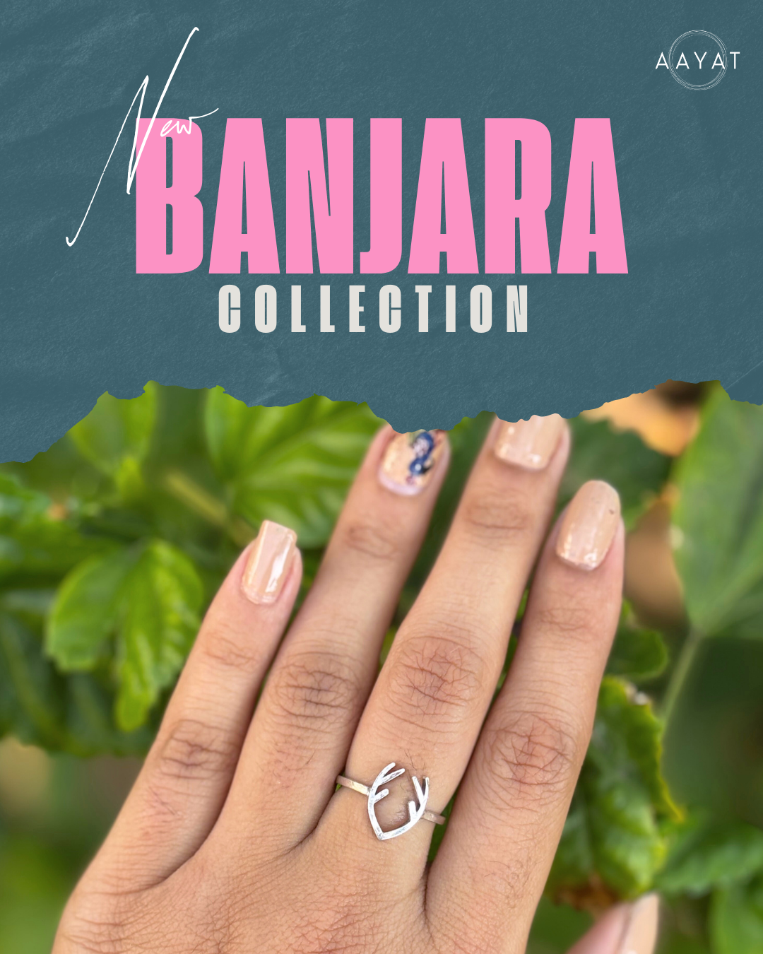 Rustic Antler Motif Ring