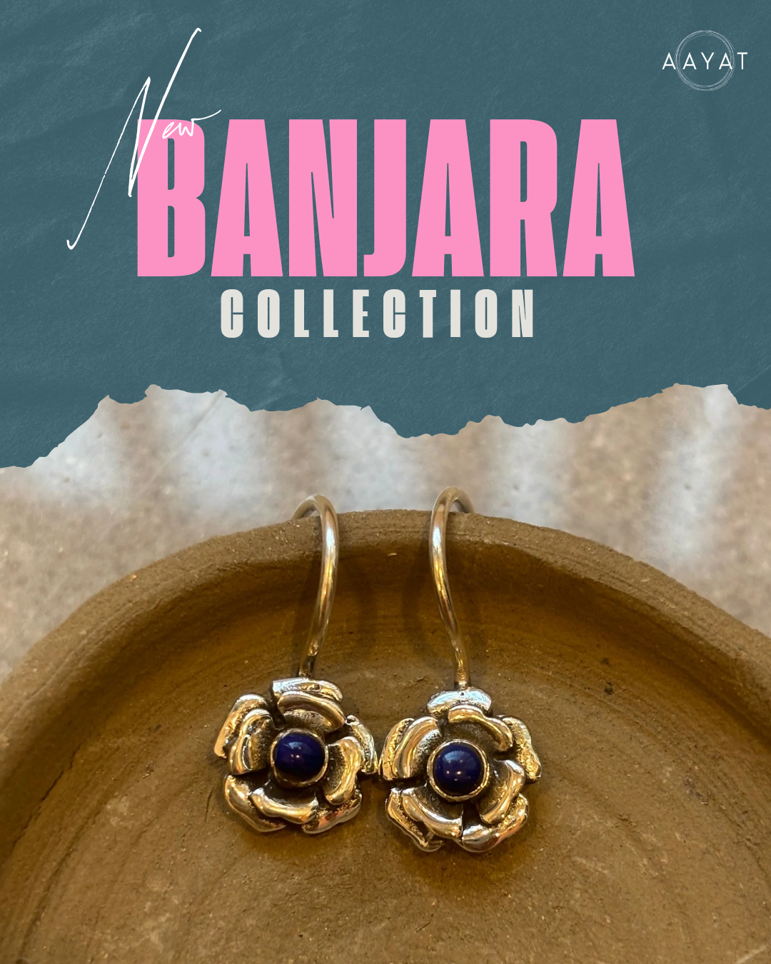 Aayat Rose Silver Danglers – Blue Stone