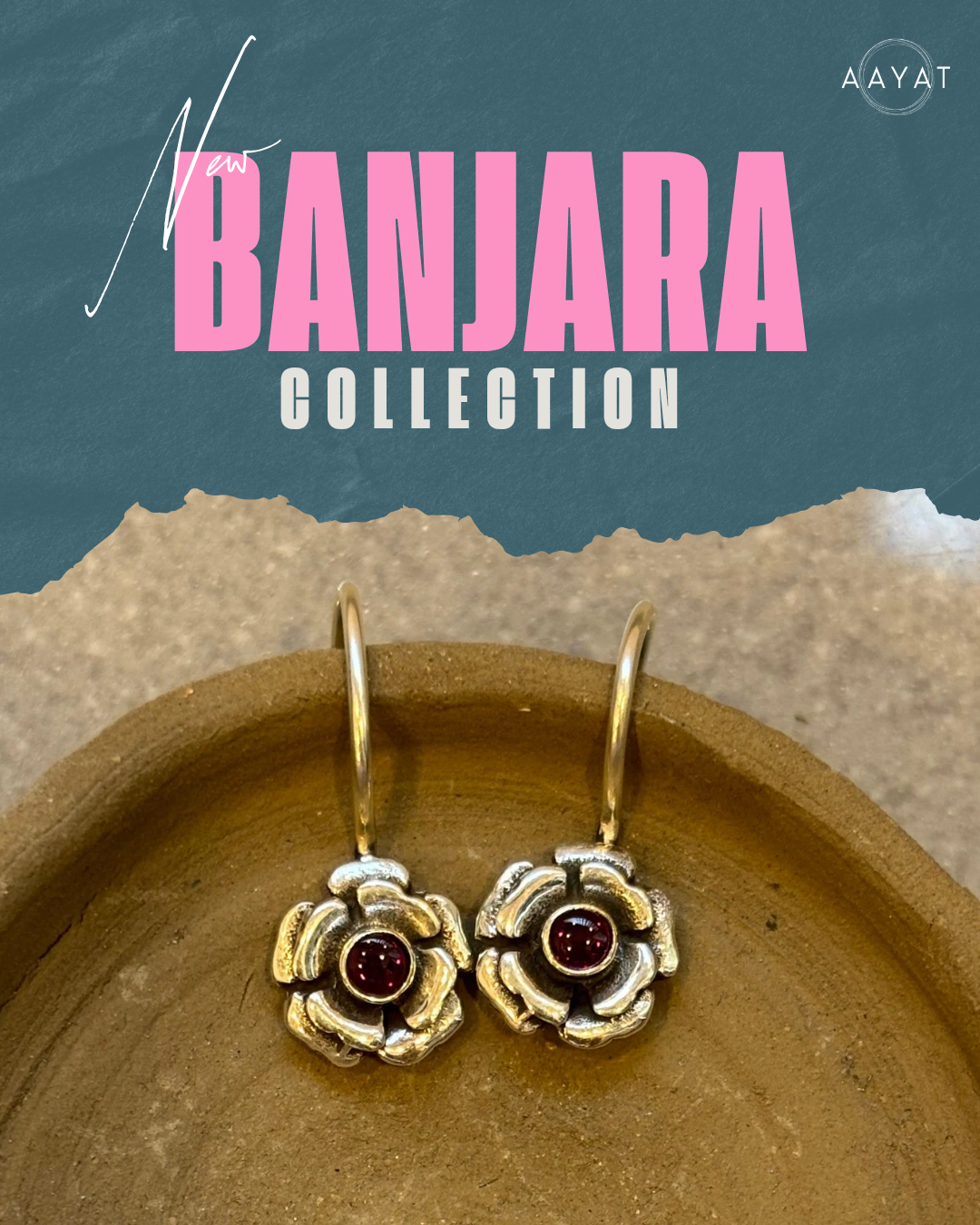 Aayat Rose Silver Danglers - Red stone