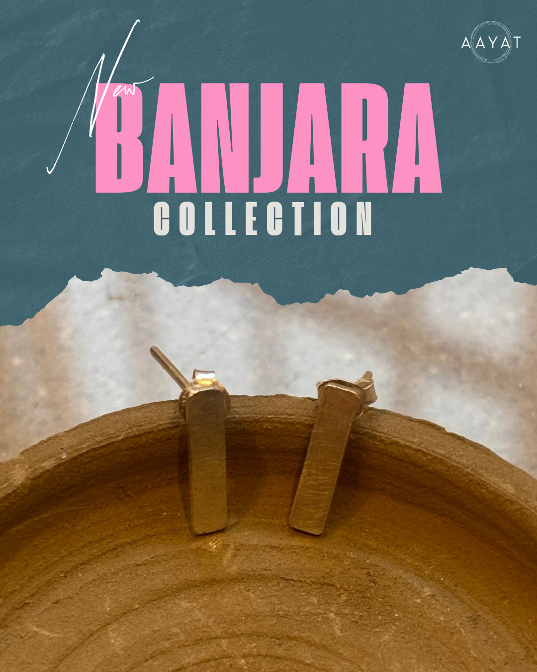 Aayat Rectangle Bar Silver Studs