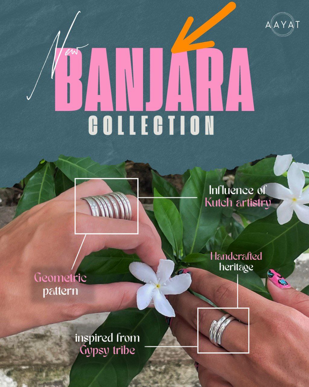 Aayat Banjara eight Chain Silver Ring