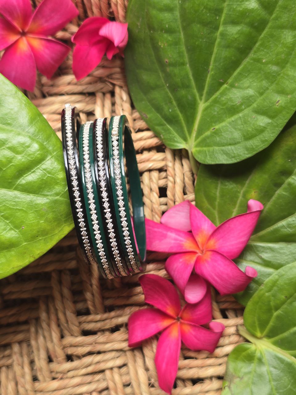 Aayat Dark Green Crystal Lined Bangles