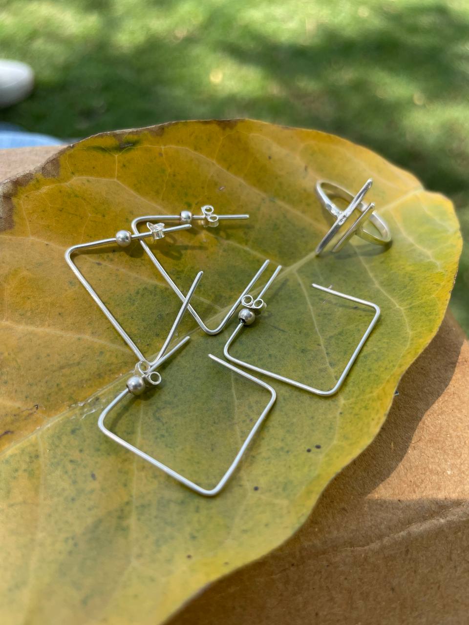 Aayat Silver Triangle Ball Earrings