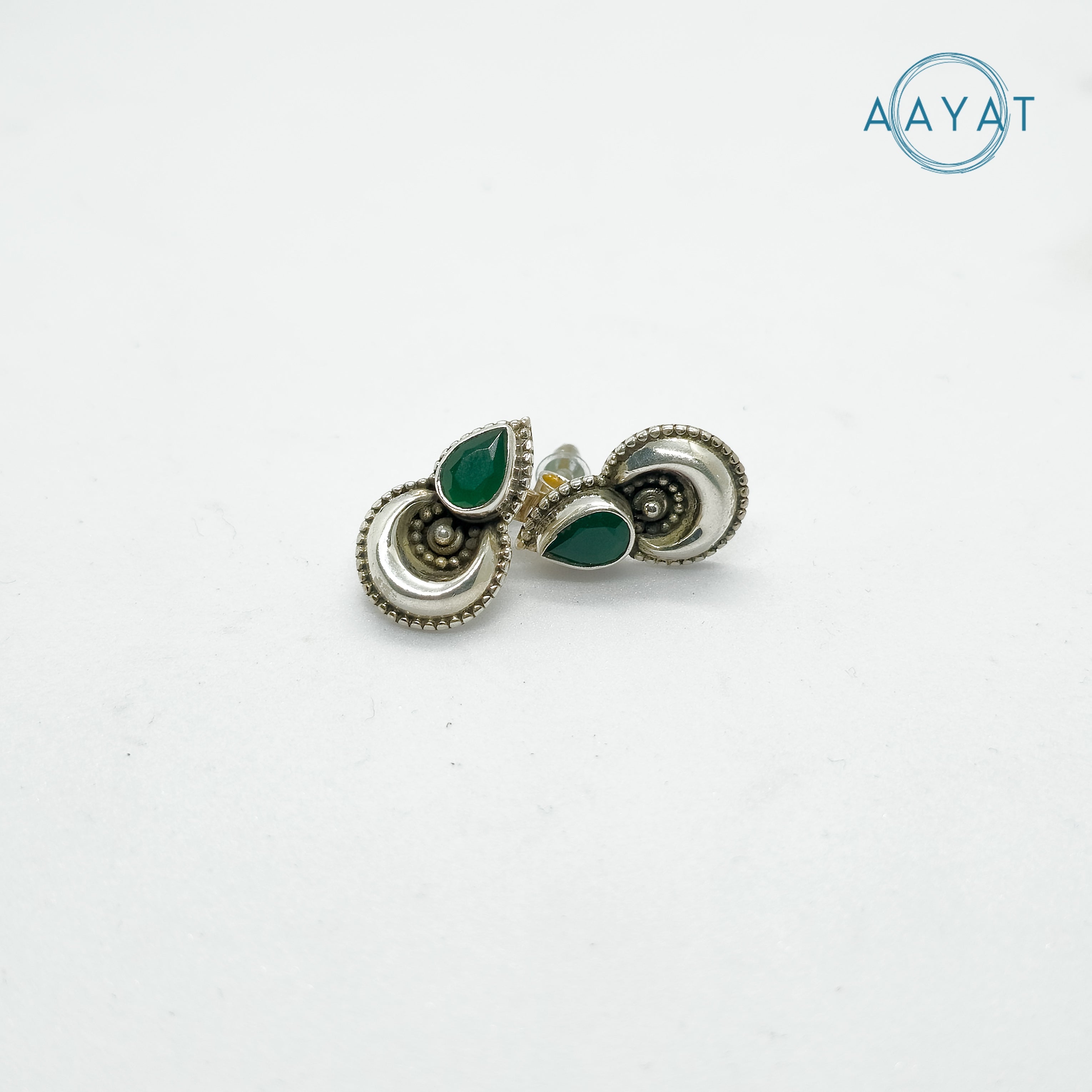 Aayat Green Stone Silver Stud Earrings