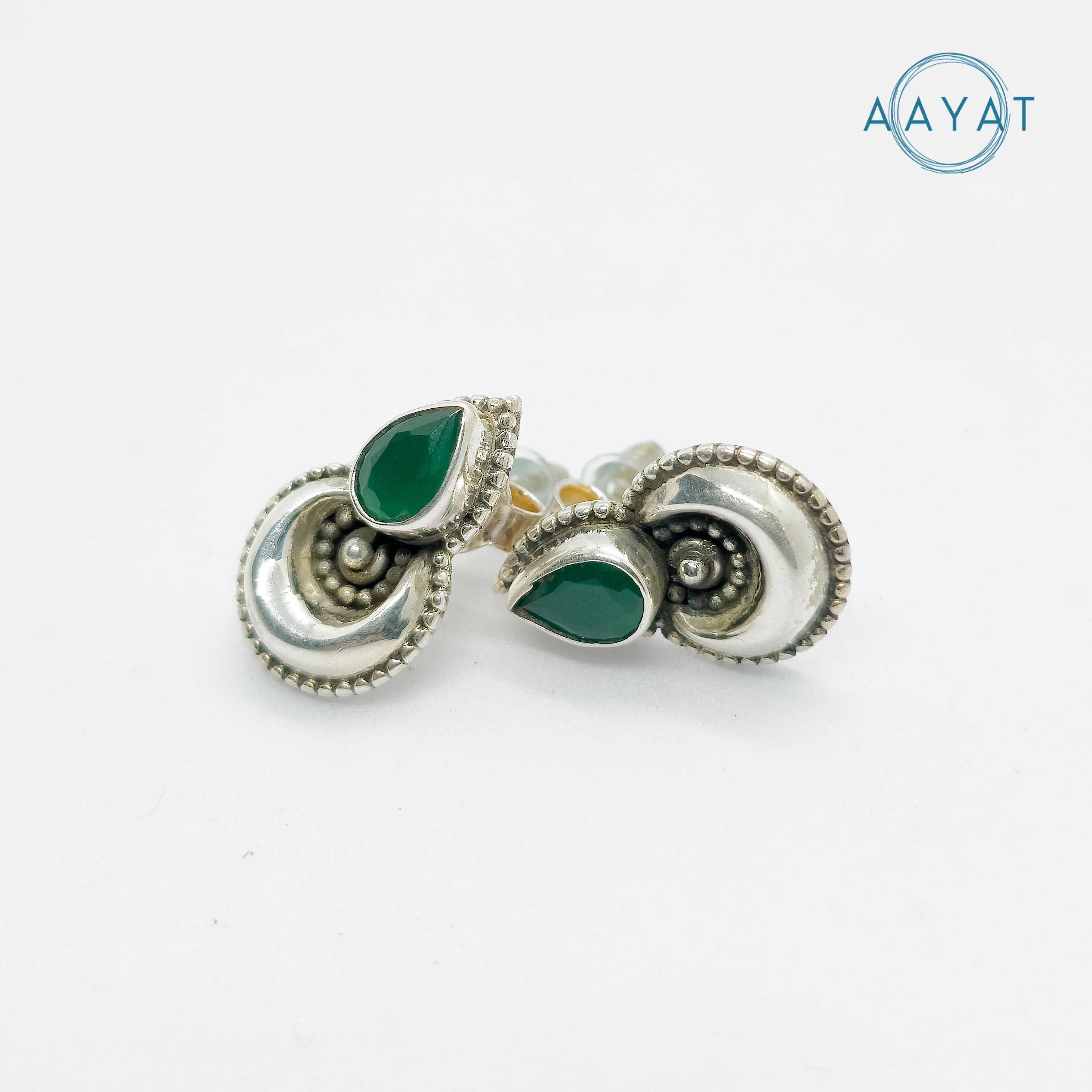 Aayat Green Stone Silver Stud Earrings