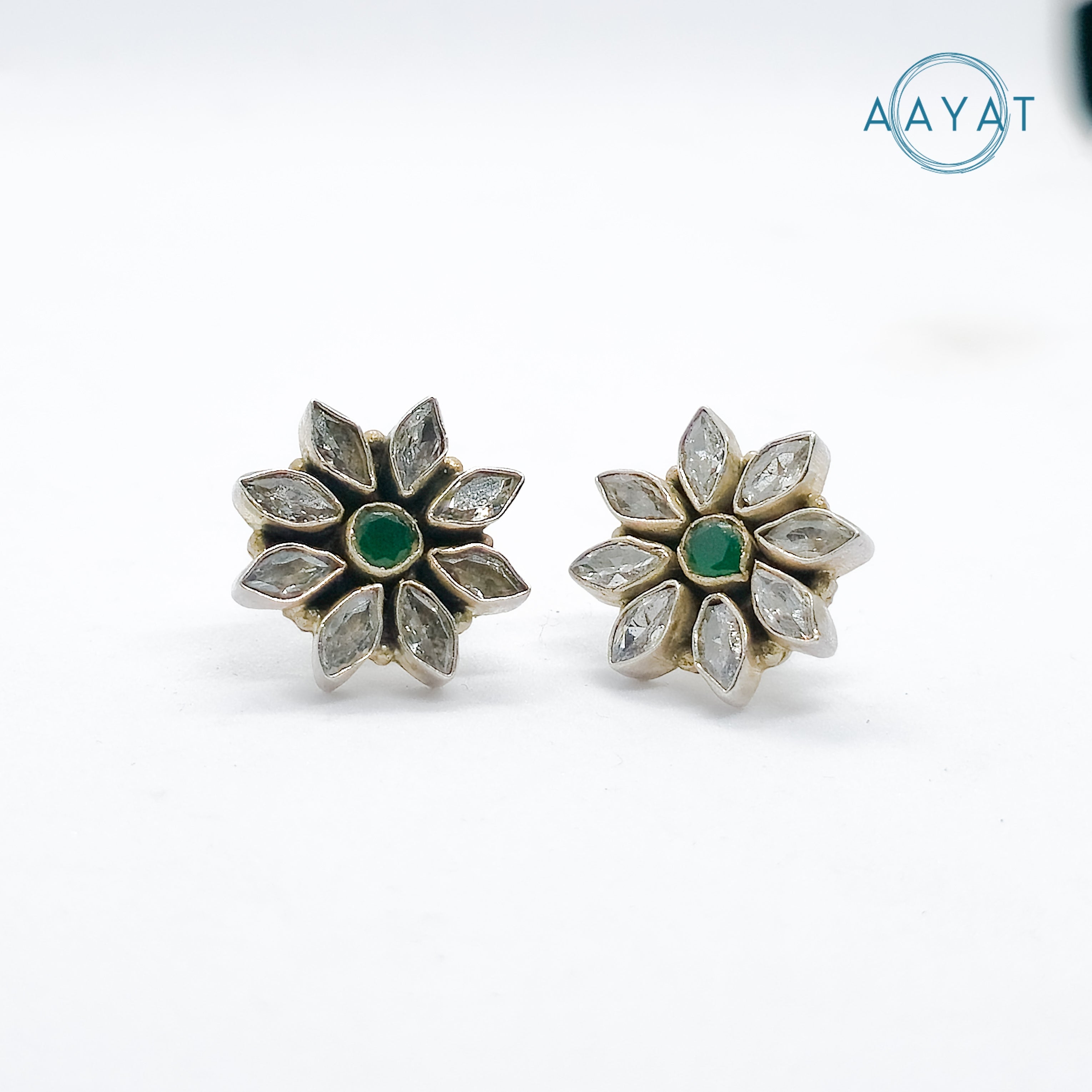 Aayat Floral Kundan Silver Stud Earrings