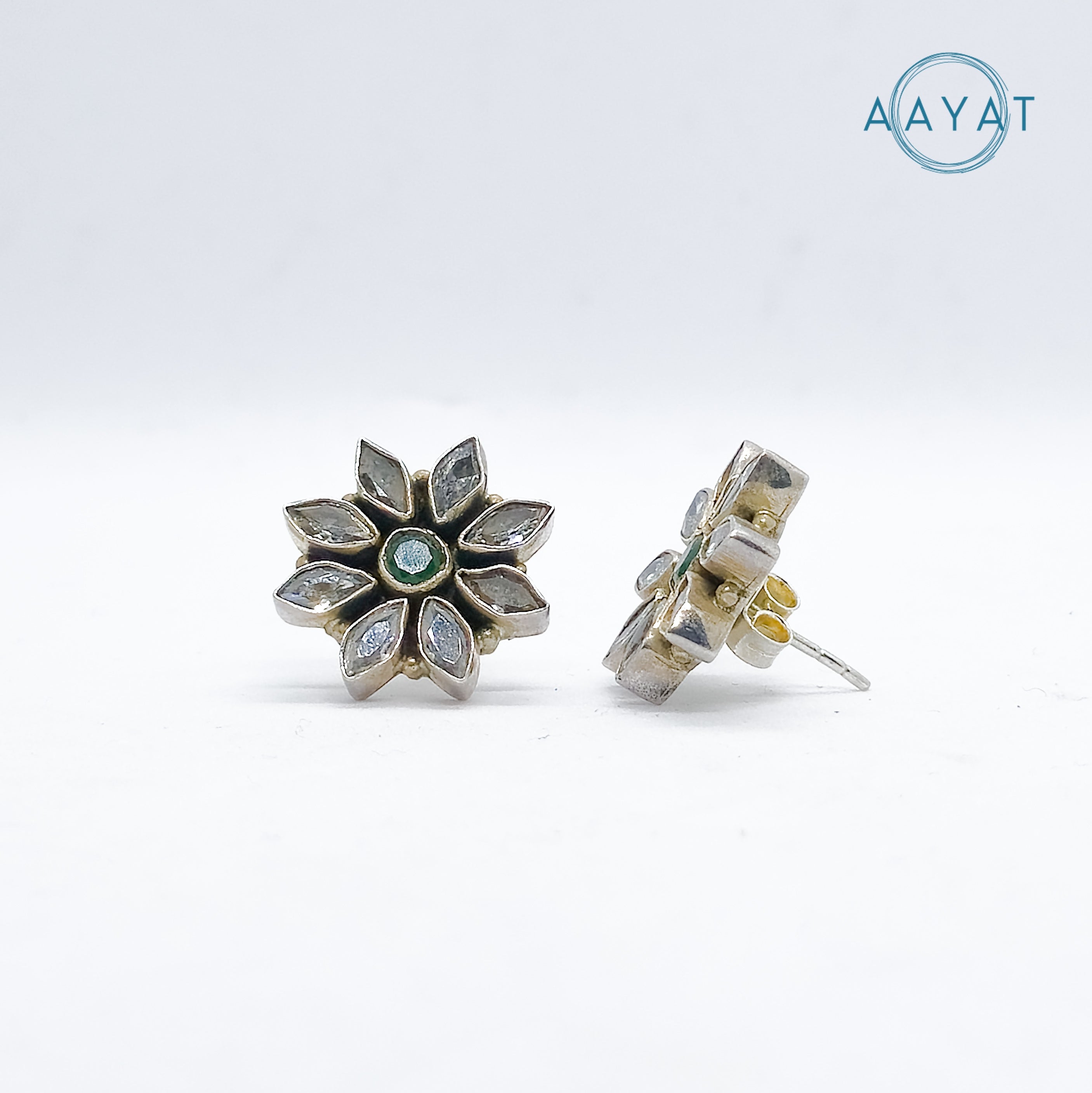 Aayat Floral Kundan Silver Stud Earrings