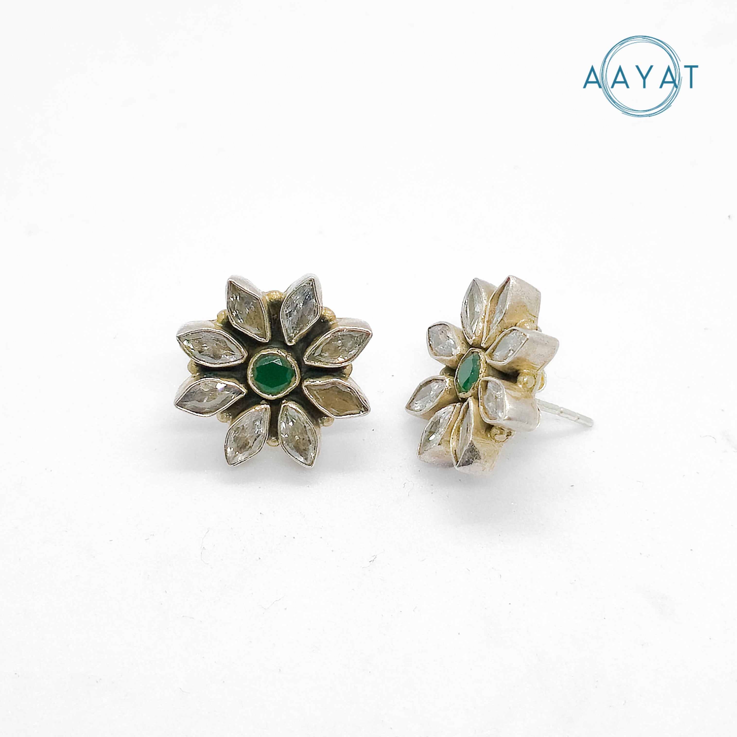 Aayat Floral Kundan Silver Stud Earrings
