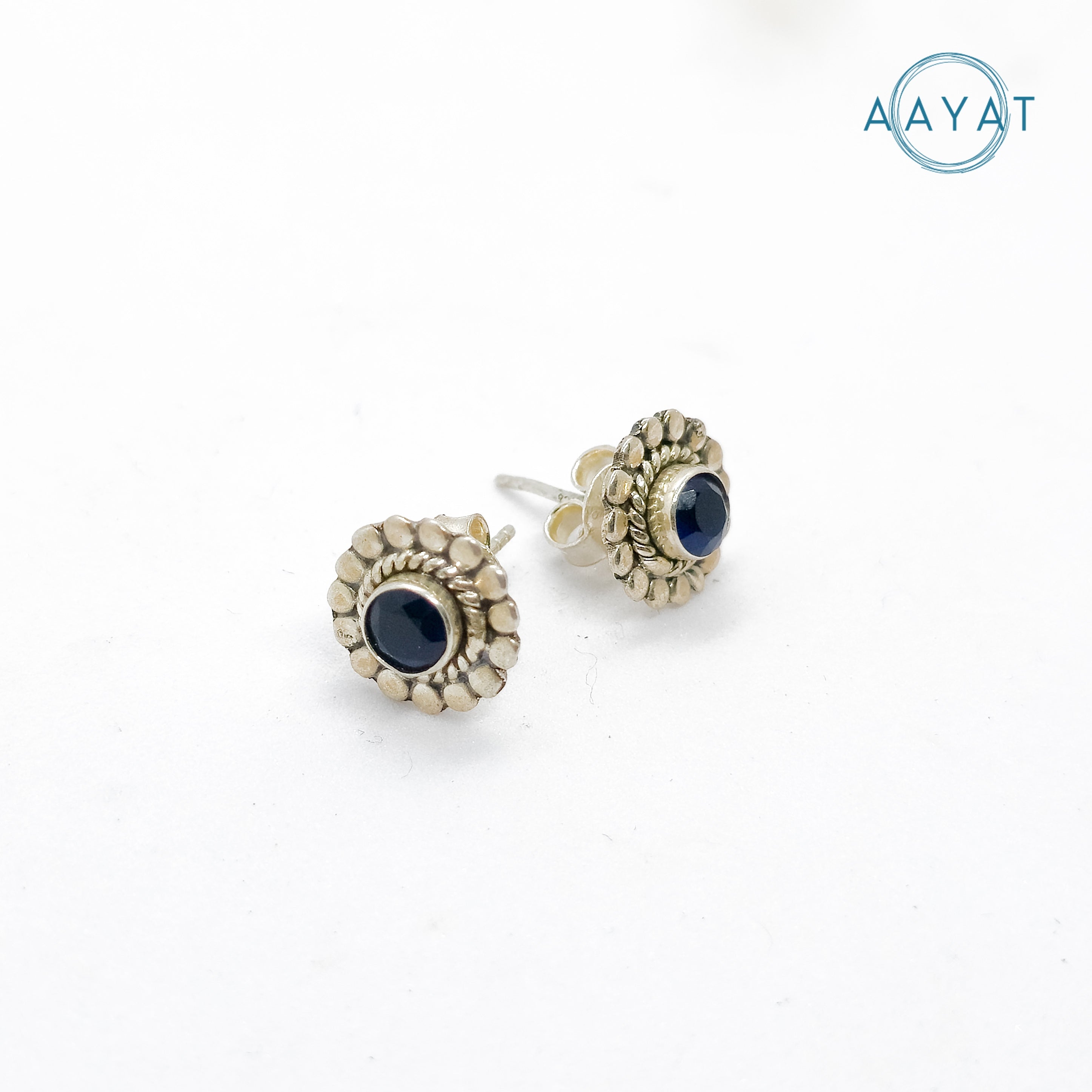 Aayat Midnight Bloom Silver Stud Earrings
