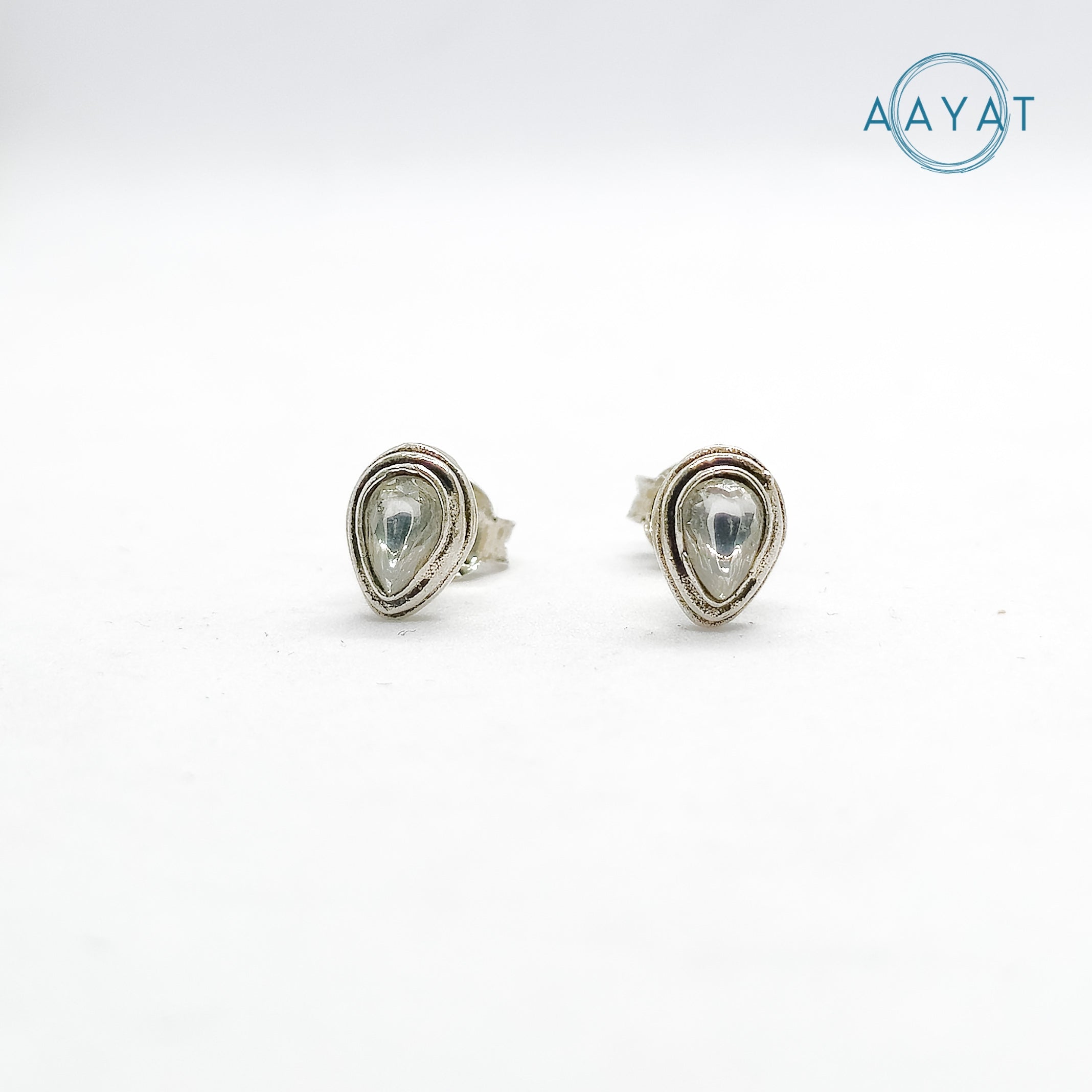 Aayat Teardrop Silver Polki Stud Earrings