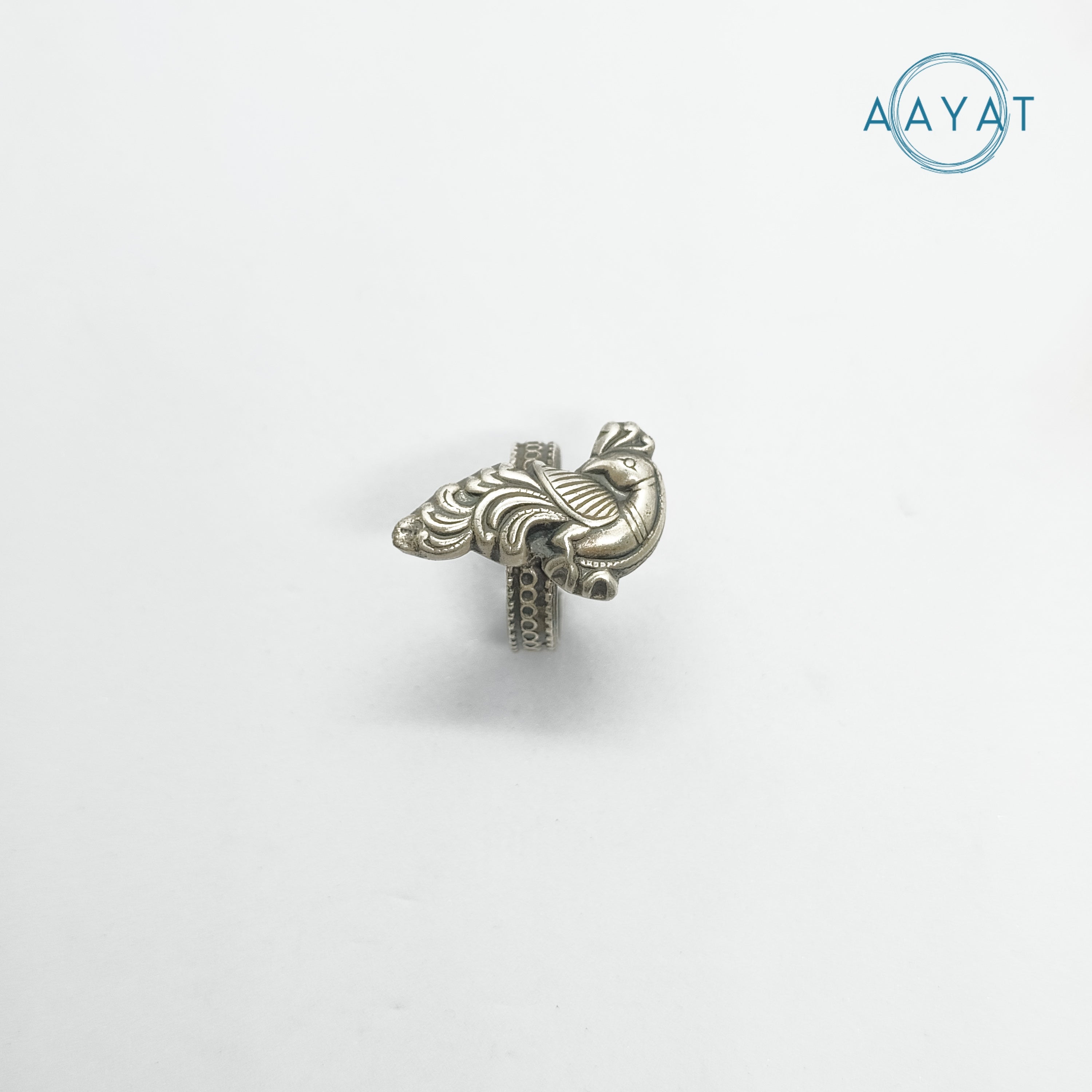 Aayat Peacock Motif Oxidized Silver Ring